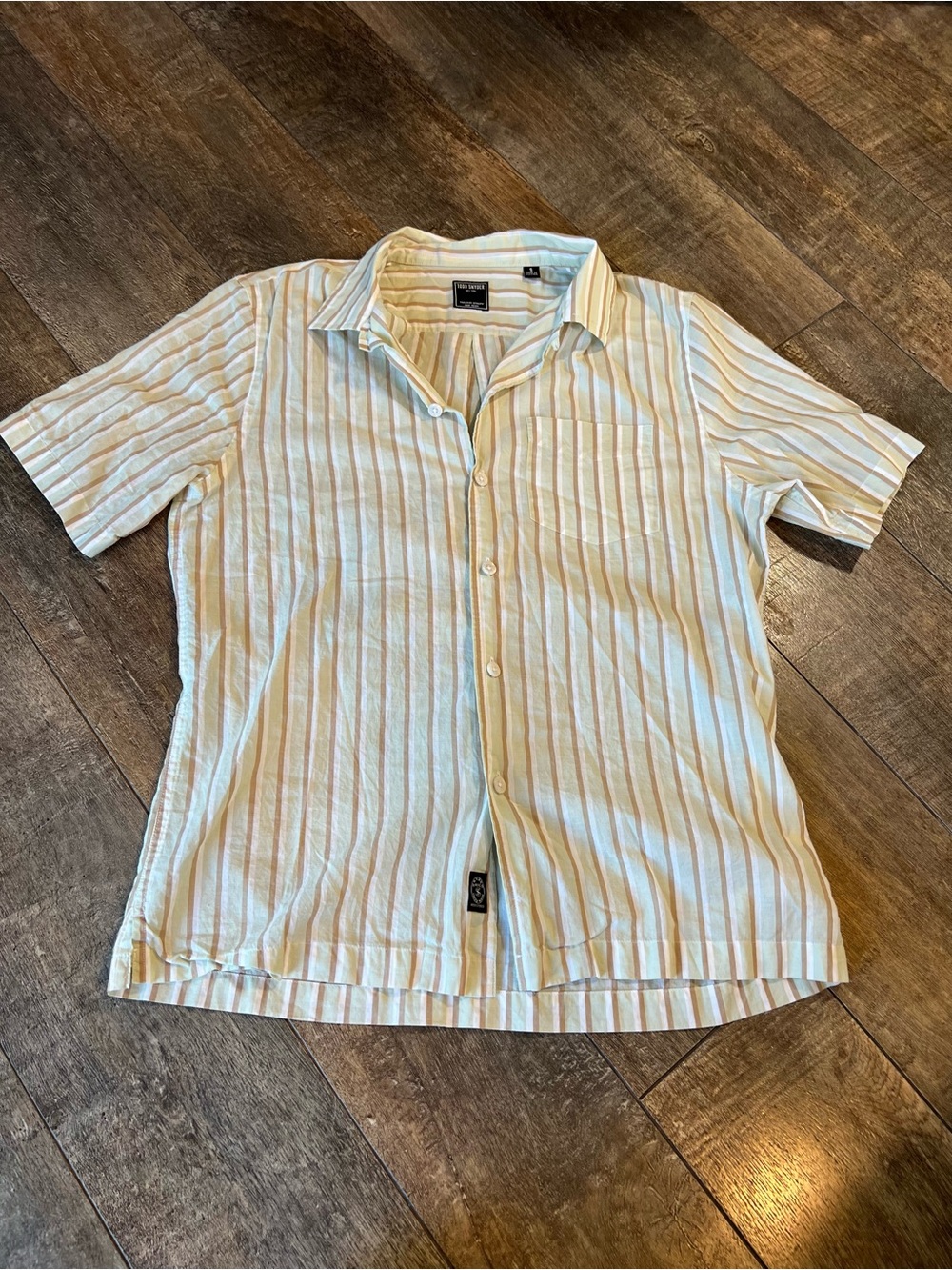 Todd Snyder Short Sleeve Button-Down Shirt - Cream & Light Blue Stripes